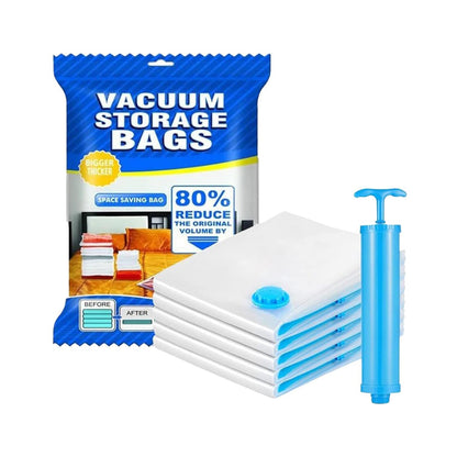 Vacuum Storage Bags with Suction Pump & Shirt clips - Vacuum Bags - Big Capacity Vacuum Seal Bags for Travel Clothes Blankets Pillows, Compression Bags | Space Saver Vacuum Storage Bags (5 Pcs Set) Signature Kart