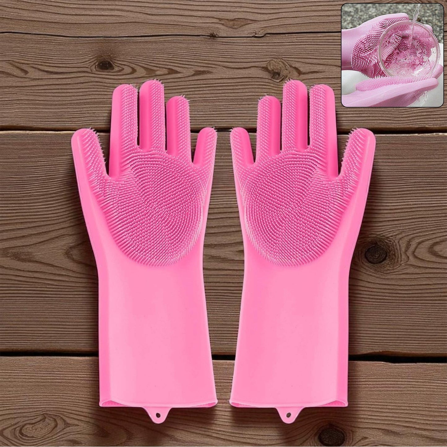 Reusable Silicone Cleaning Brush Scrubber Gloves (Multicolor) signaturekarts