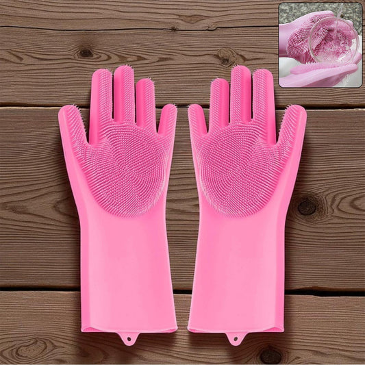 Reusable Silicone Cleaning Brush Scrubber Gloves (Multicolor) signaturekarts