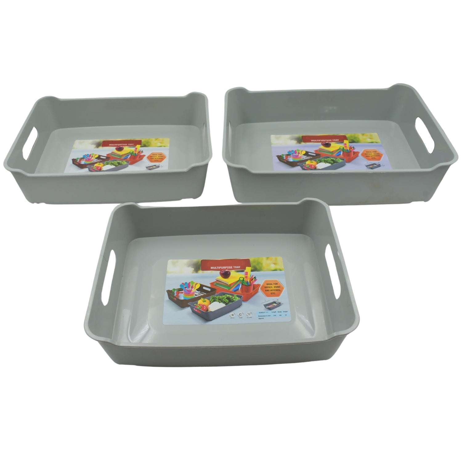 Multipurpose Organising & Storage Plastic Tray,  Fruit & Vegetable/ Multi Purpose Tray, Organizer for Kitchen, Countertop, Cabinet, Bathroom Plastic Storage Basket For Store Fruits, Vegetables, Magazines, Cosmetics, Stationary Set of 3 signaturekarts