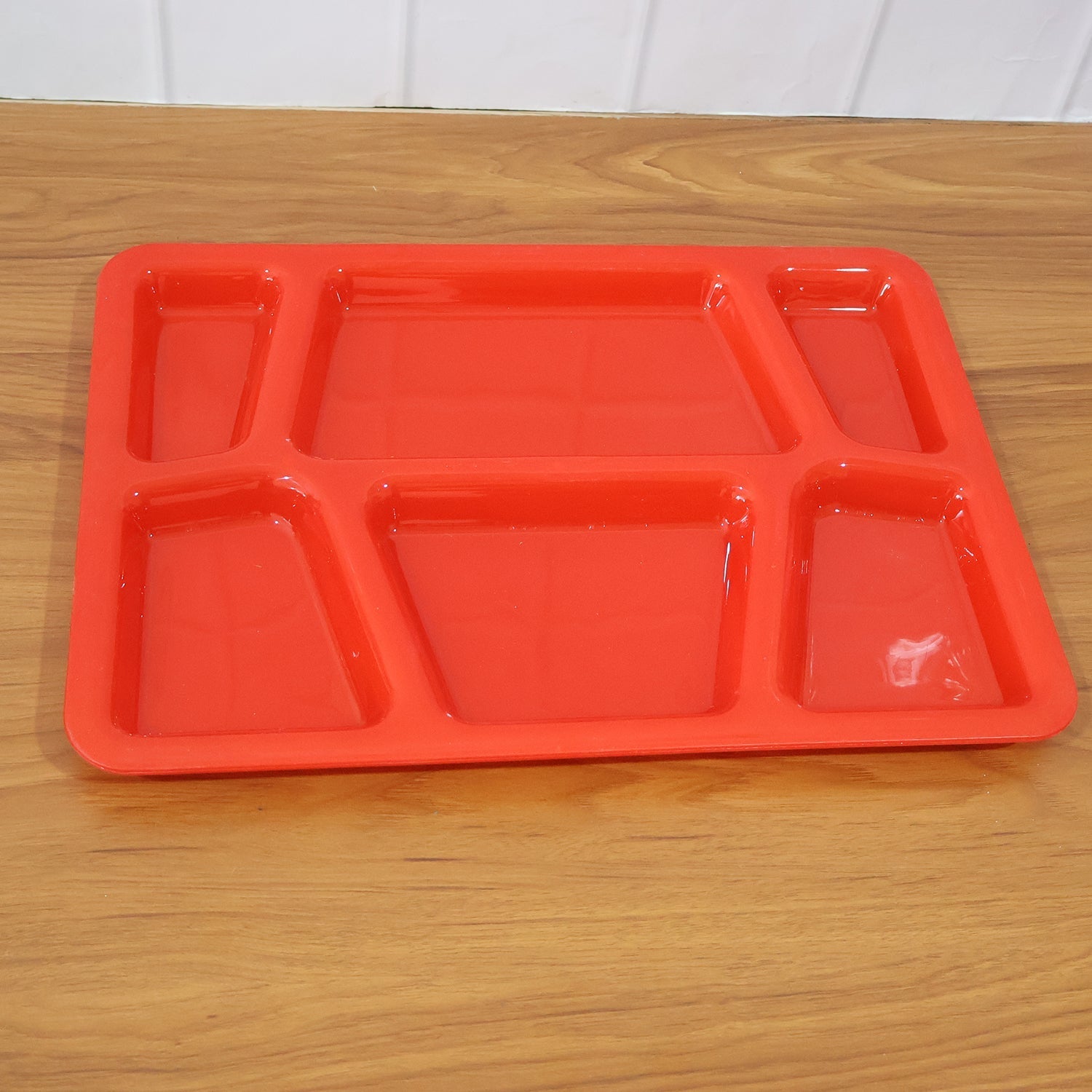 Plastic Multi-Compartment Rectangular Meal Serving Tray / Plate (1 Pc / Red) signaturekarts
