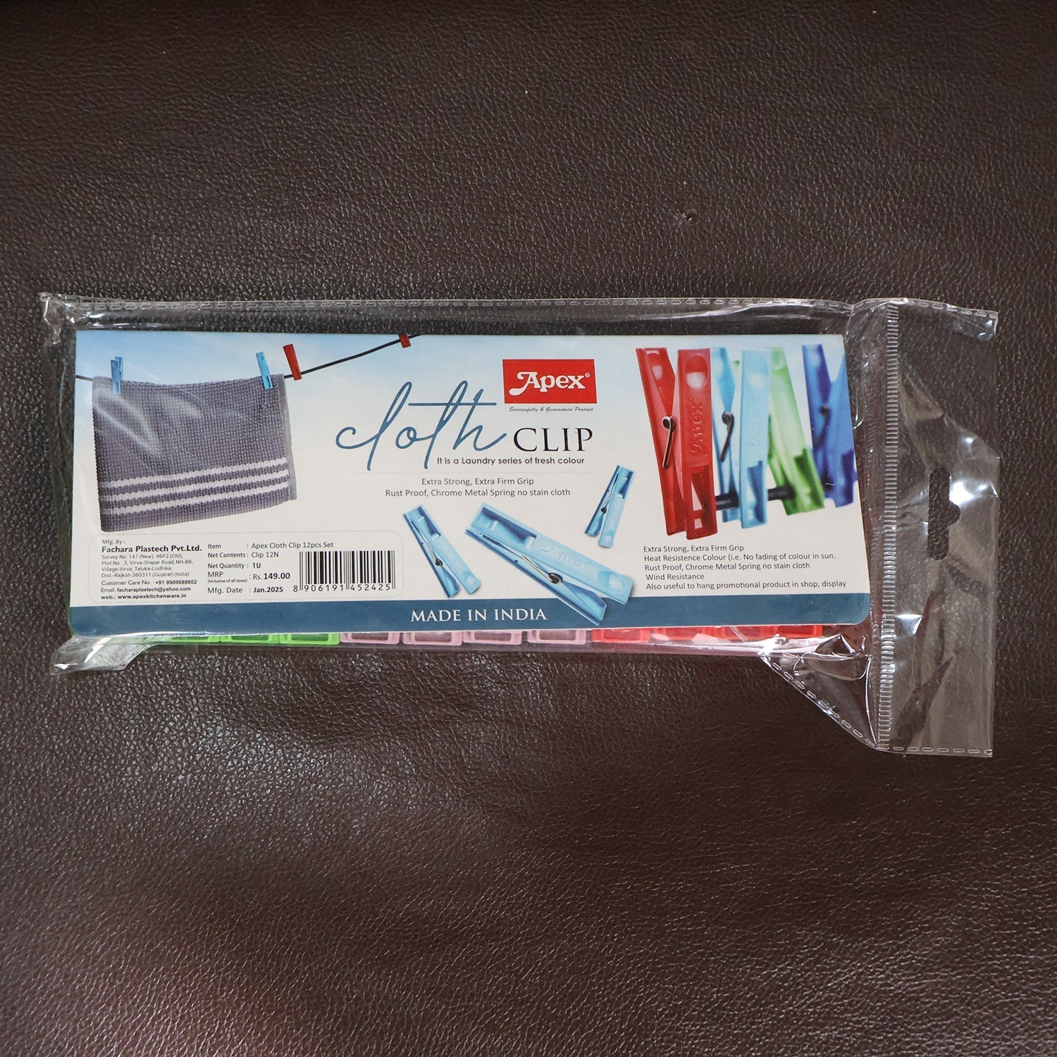 Cloth Clips Set of 12 – Strong Grip Plastic Laundry Pegs with Stainless Steel signaturekarts