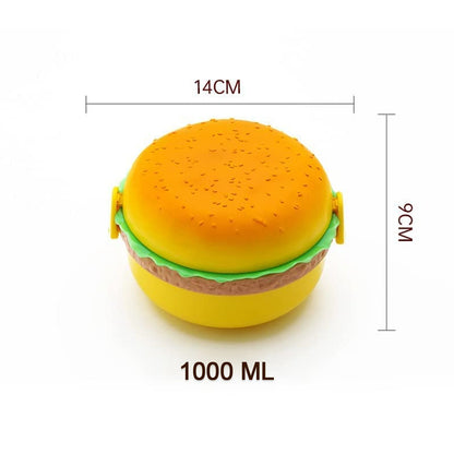 Burger Shape Lunch Box – Double Layer 1000ml Food Container with 2 Spoons for Kids signaturekarts