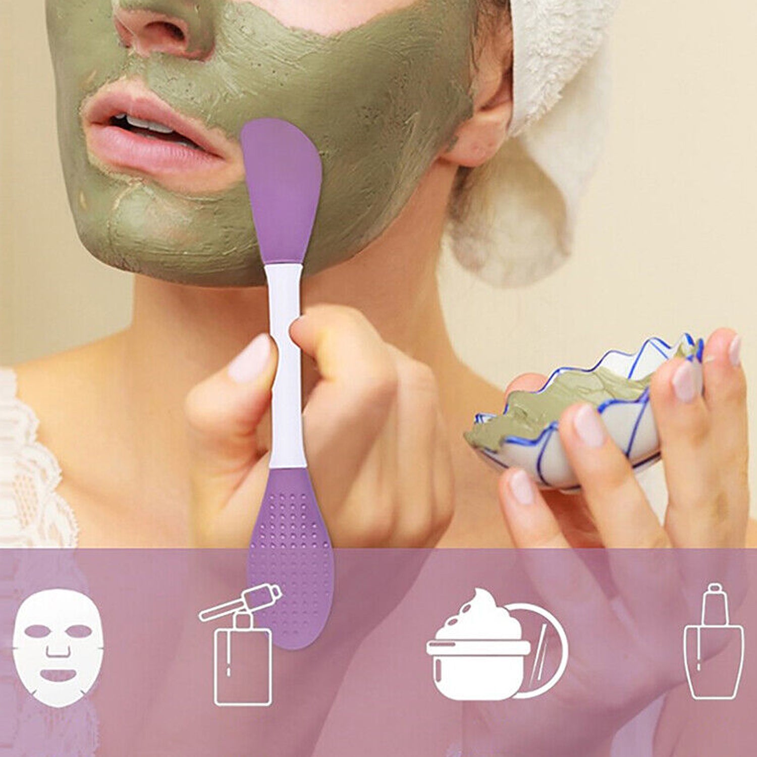 Double-Headed Silicone Mask Brush – Facial Cleansing & Mask Application Tool (1 Pc) signaturekarts