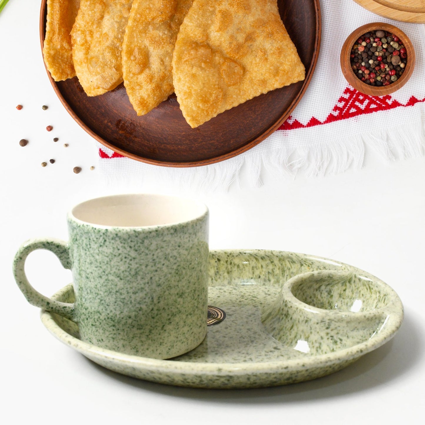 Ceramic Tea/Coffee Cup Set - Alpino 3-Piece 2-Compartment Serving Platter (BPA-Free) signaturekarts