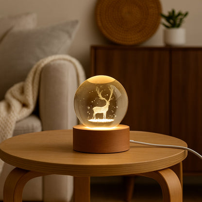 Crystal Ball Night Light Glass Ball Night Lamp with Wood Base Signature kart