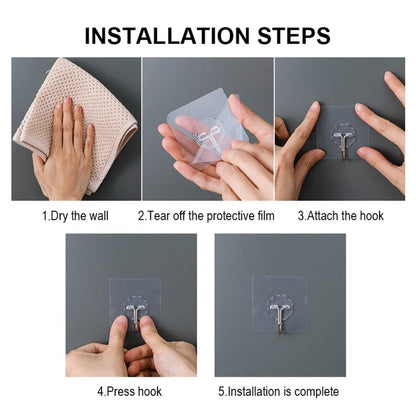 Self Adhesive Transparent Sticky Plastic & Stainless Steel Wall Hooks (10 Pcs Set) Signaturekarts