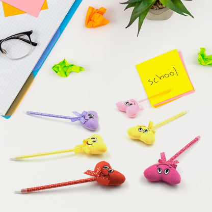 Cute Cartoon Shape & Heart Design Facy Writting Pen Attached Rattle | Ball Pen Smooth Writing For Wedding , Events & Multiuse Pen  Best Pen l Use for Kids (12 Pcs Set Mix Design & Color) signaturekarts