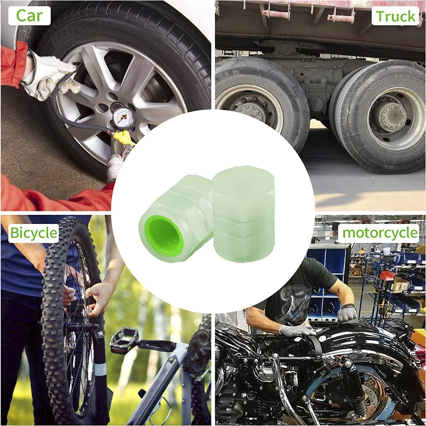 Luminous Tyre Valve Caps – Glow-in-the-Dark Air Stem Covers (4 Pcs / Mix Colour) Signaturekarts