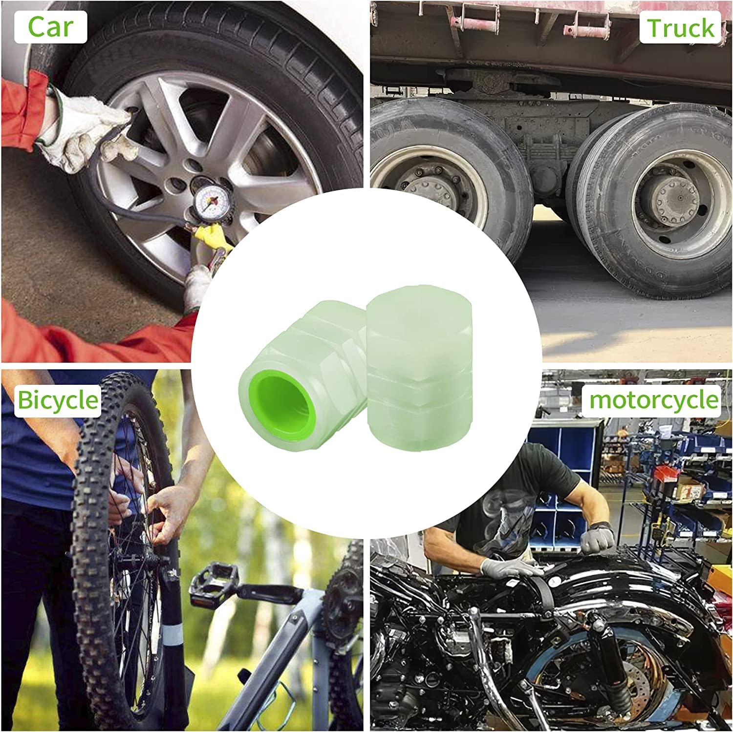 Luminous Tyre Valve Caps – Glow-in-the-Dark Air Stem Covers (4 Pcs / Mix Colour) Signaturekarts
