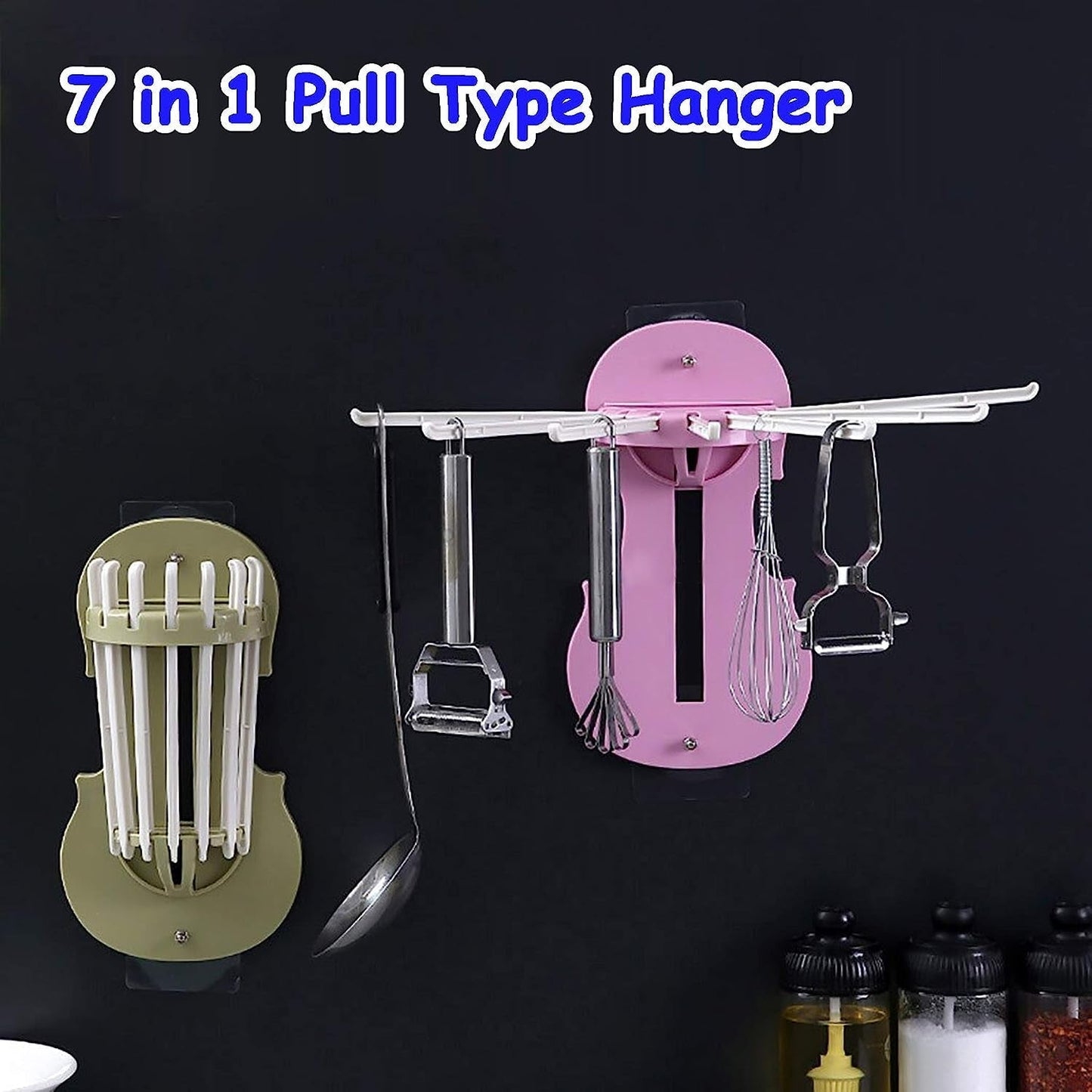 Plastic 7 in 1 Retractable Wall Mounted Pull Out Hanger for Kitchen Bath Signaturekarts