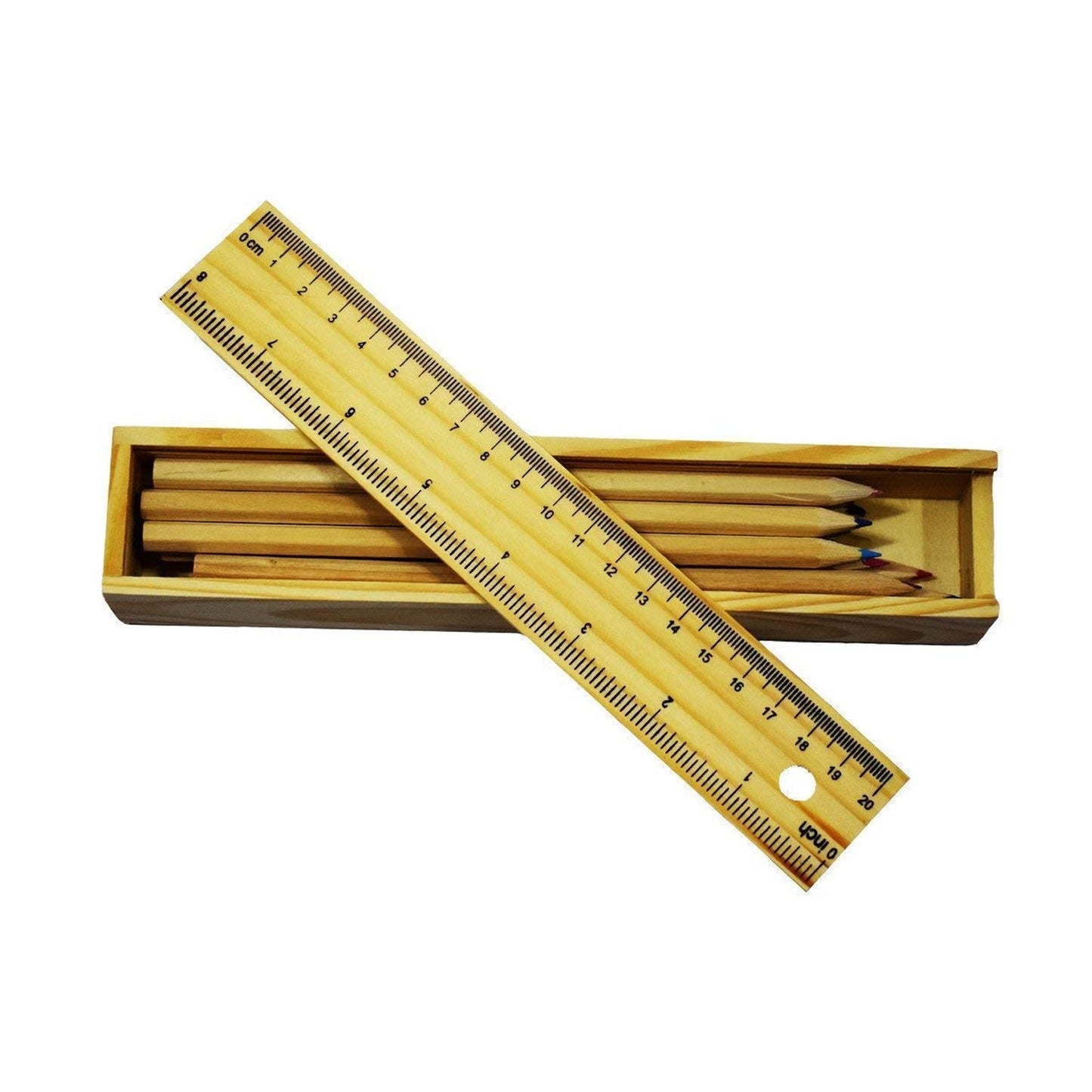 Colorful Wooden Pencil Set with Pencil box, Ruler, Sharpener (12 Pcs Set) signaturekarts