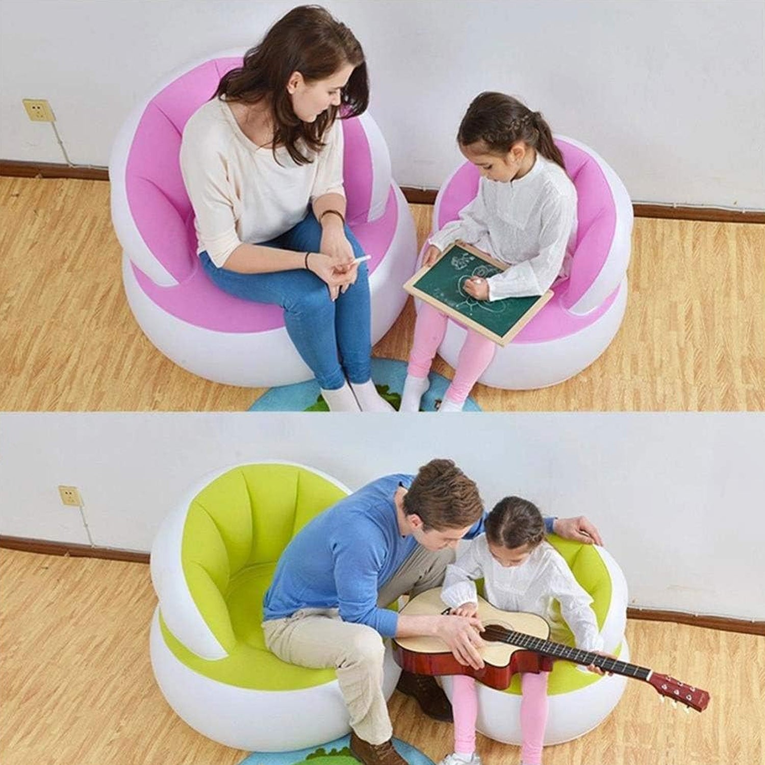 Kids inflatable sofa chair with backrest & Foot Air Pump (1 Set 85x74 Cm Approx) Signaturekarts