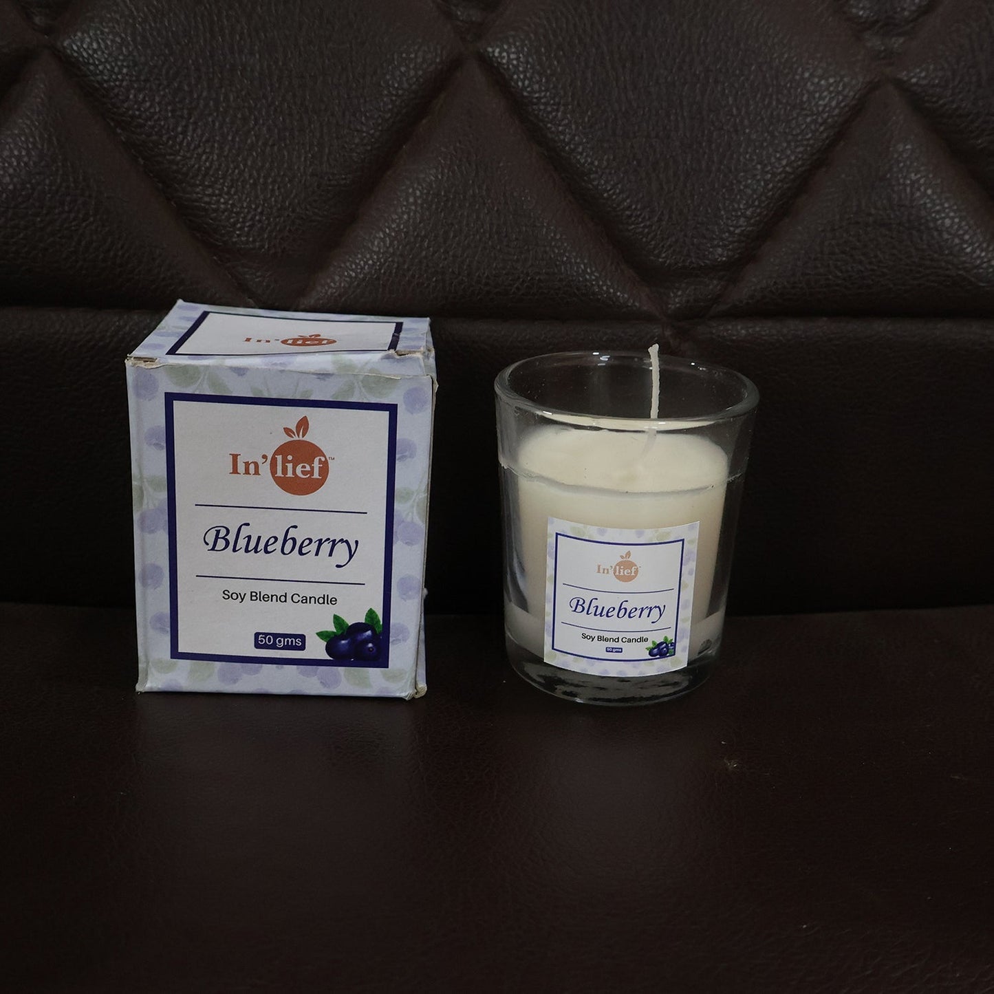 In'lief  Blueberry Soy-Blend Votive Candle Glass – 50 gm (1 Pc) signaturekarts