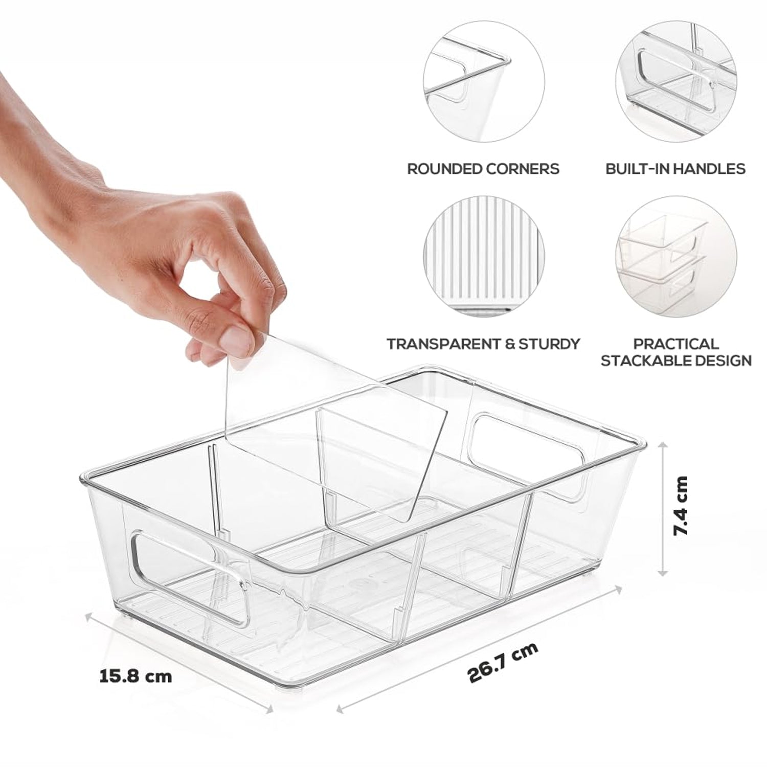 Plastic Refrigerator Organizer Bins, 1 Stackable Fridge Organizers with Handle, Clear Organizing Food Fruit Vegetables Pantry Storage Bins for Freezer kitchen Cabinet Organization and Storage (1 Pc Mix Color) signaturekarts