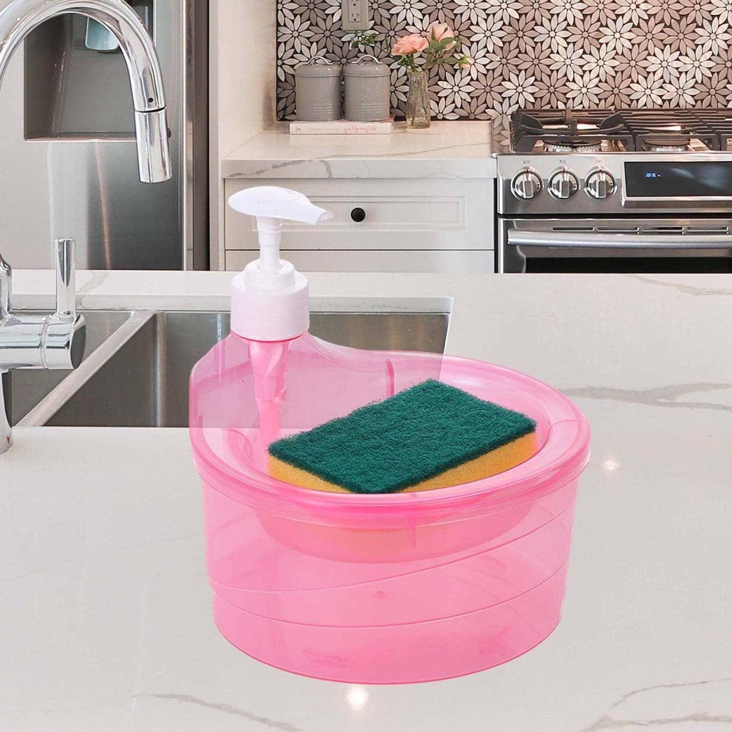 2 in 1 Double Layer Liquid Soap Dispenser with Pump and Sponge signaturekarts