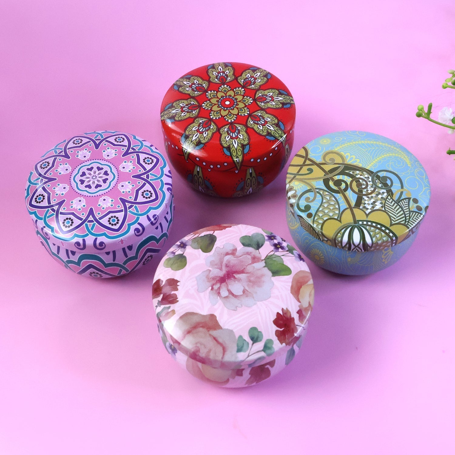 Premium Decorative Mandala Printed Metal Candle Container (4 Pc) The Morsignaturekarts