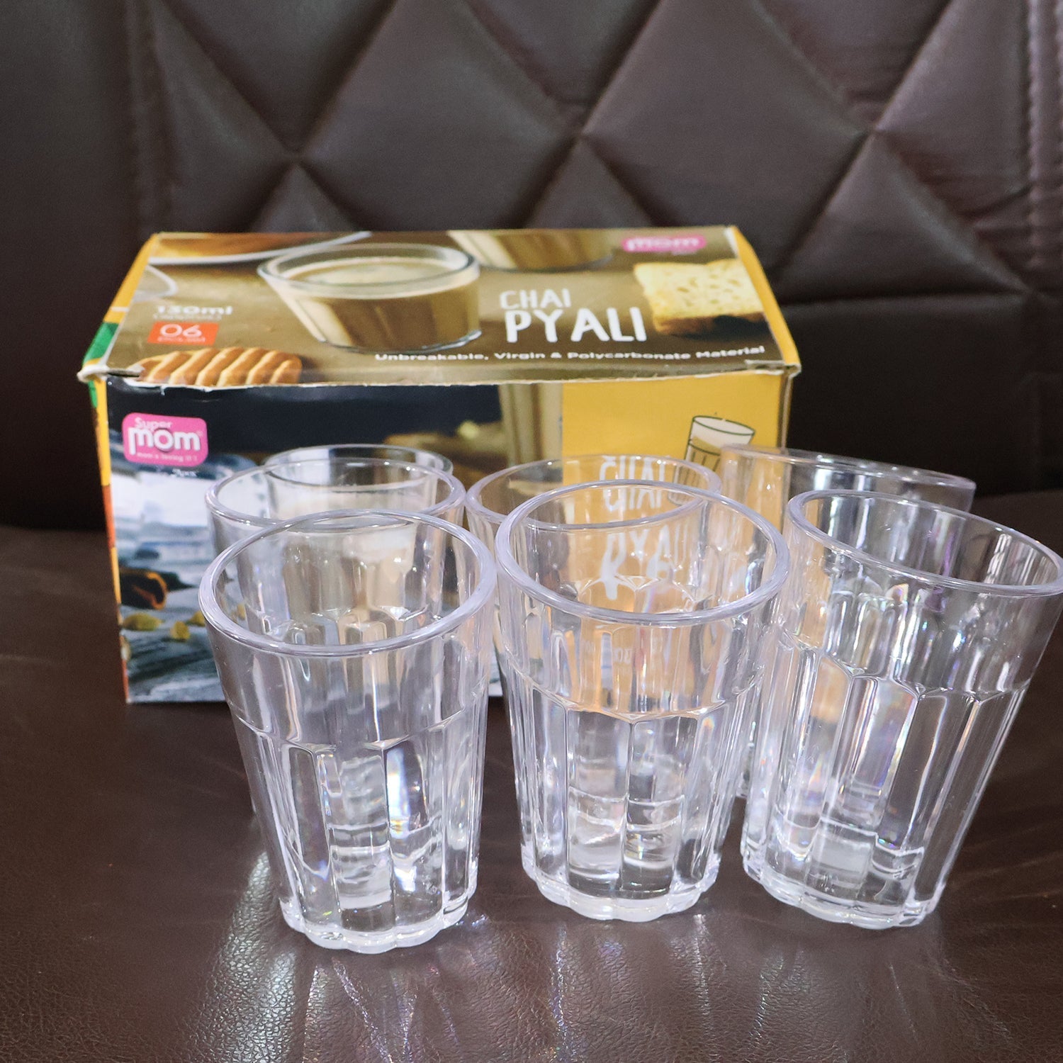 Supermom Plastic Chai Pyali Transparent Tea Glass Set (130ML / 6 Pc) signaturekarts