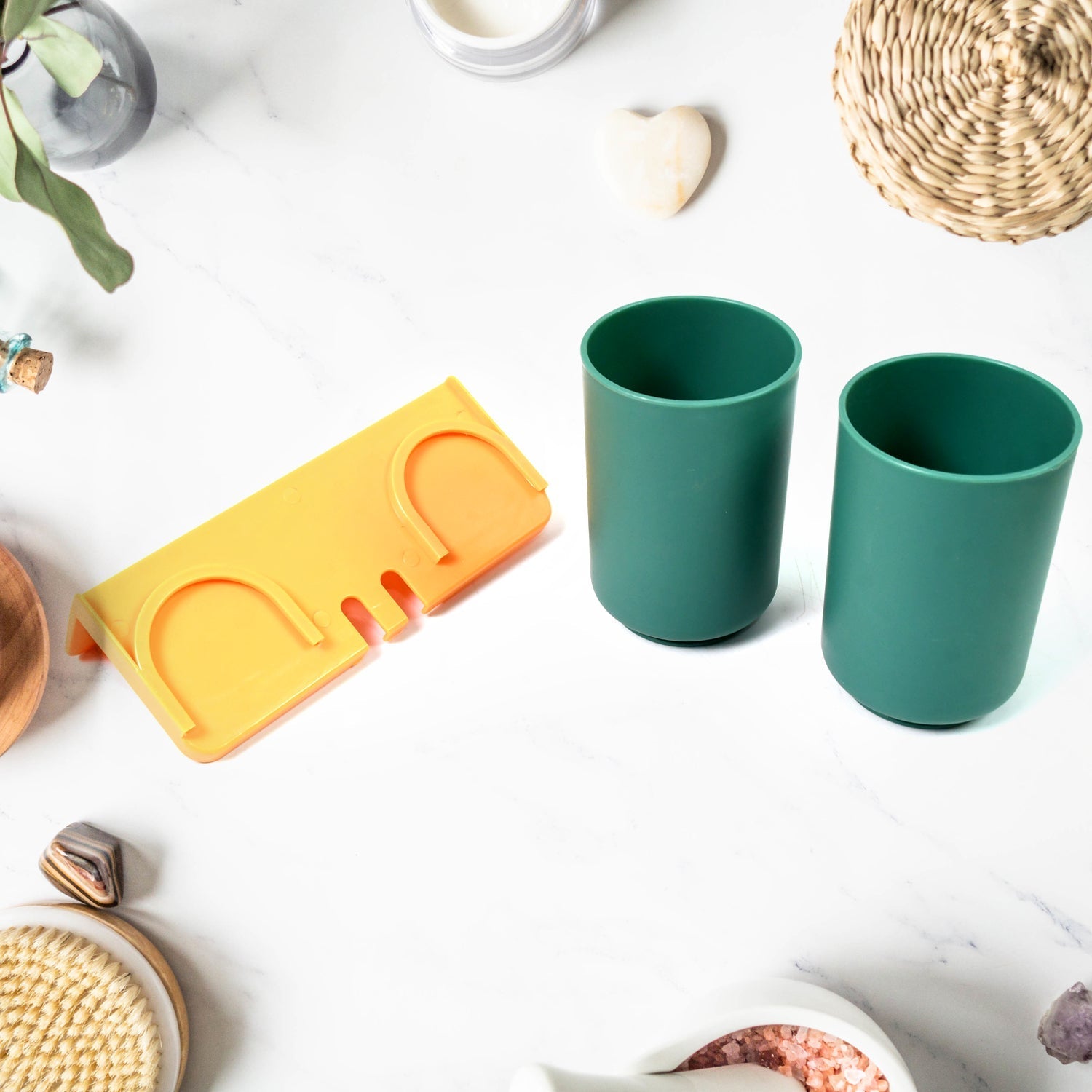 Multipurpose Wall Mount Toothbrush Holder Plastic Stand With 2 Cup  (1 Set) Signaturekarts