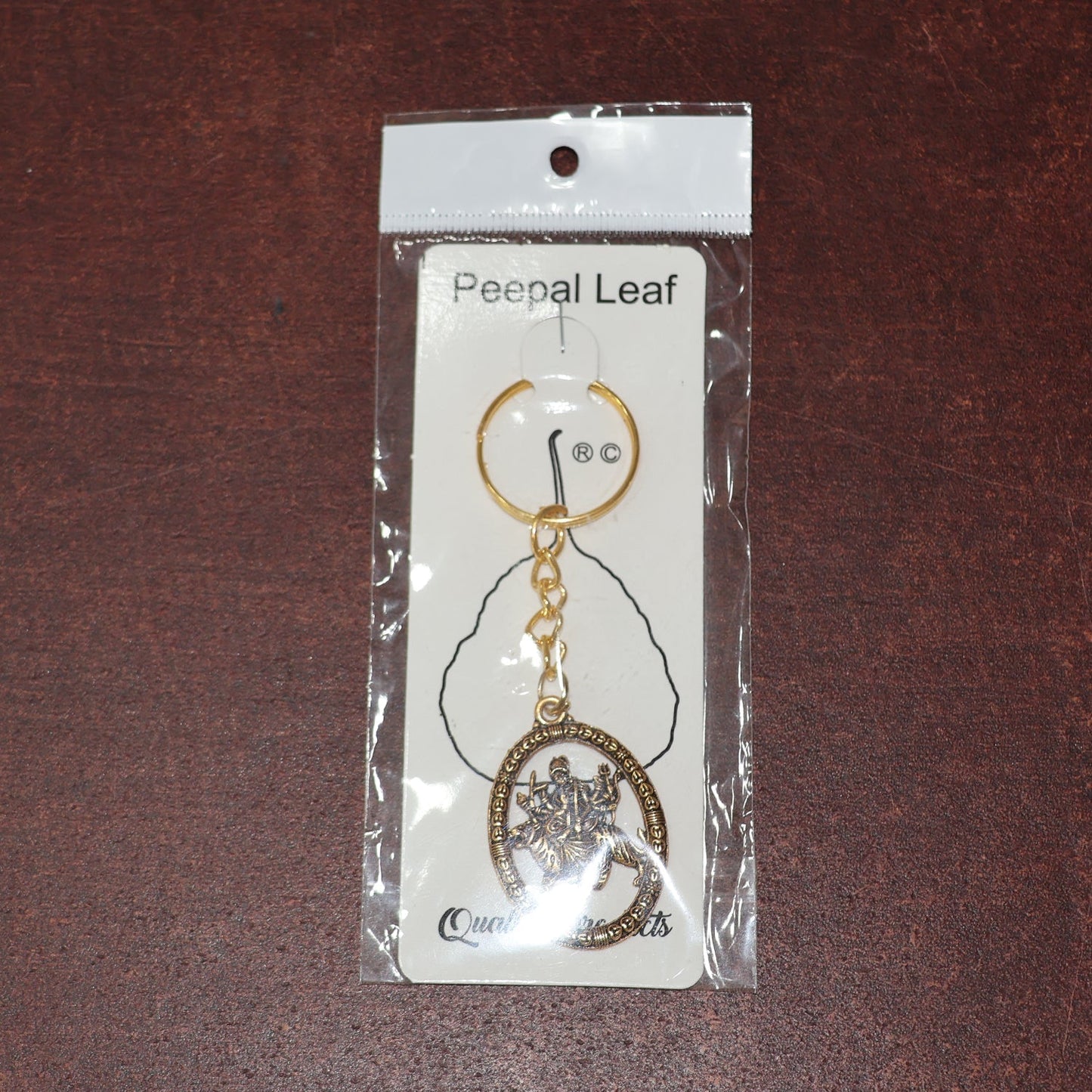 Maa Durga Oval Frame Golden Keychain (1 Pc) signaturekarts