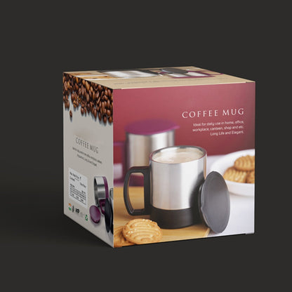 Stainless Steel Coffee/Tea Cup, Stainless Steel Lid Cover Hot Coffee/Tea Mug Hot Insulated Double Wall Stainless Steel, Coffee and Milk Cup with Lid & Handle Easy To Carry - Coffee Cup (1 Pc) signaturekarts