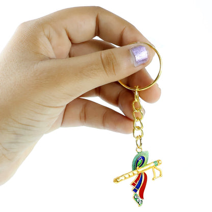Krishna Flute with Peacock Feather Design Keychain (1 Pc) signaturekarts