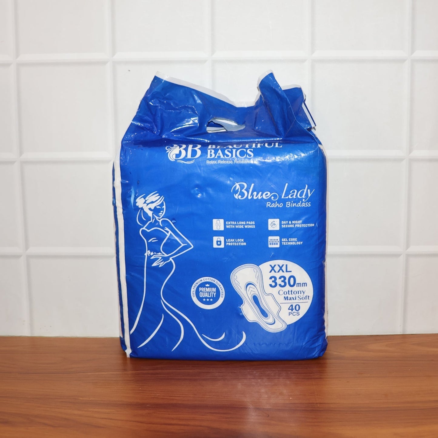 Beautiful Basics Blue Lady Long Pads With Wides Wings Sanitary Pads – 330 mm, 40-Pack signaturekarts
