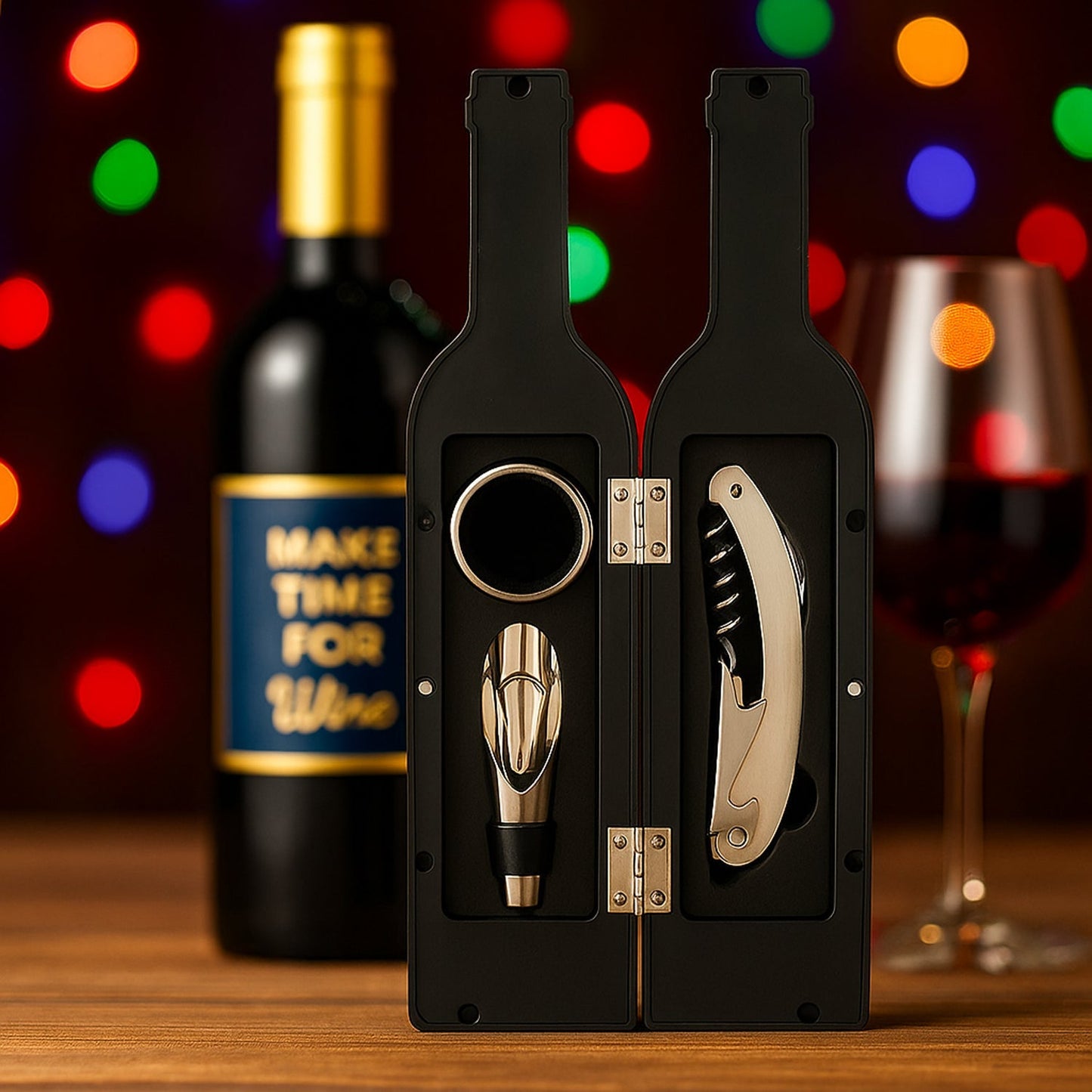 Premium Wine Bottle Shape Bar Accessory Gift Set signaturekarts