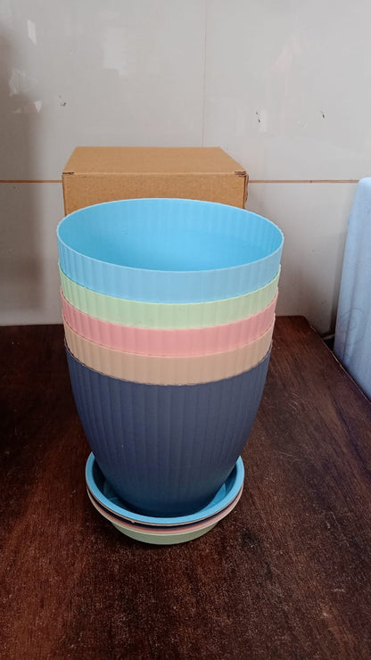 Plastic Flower Pot with Bottom Tray (5 Pcs Set) signaturekarts