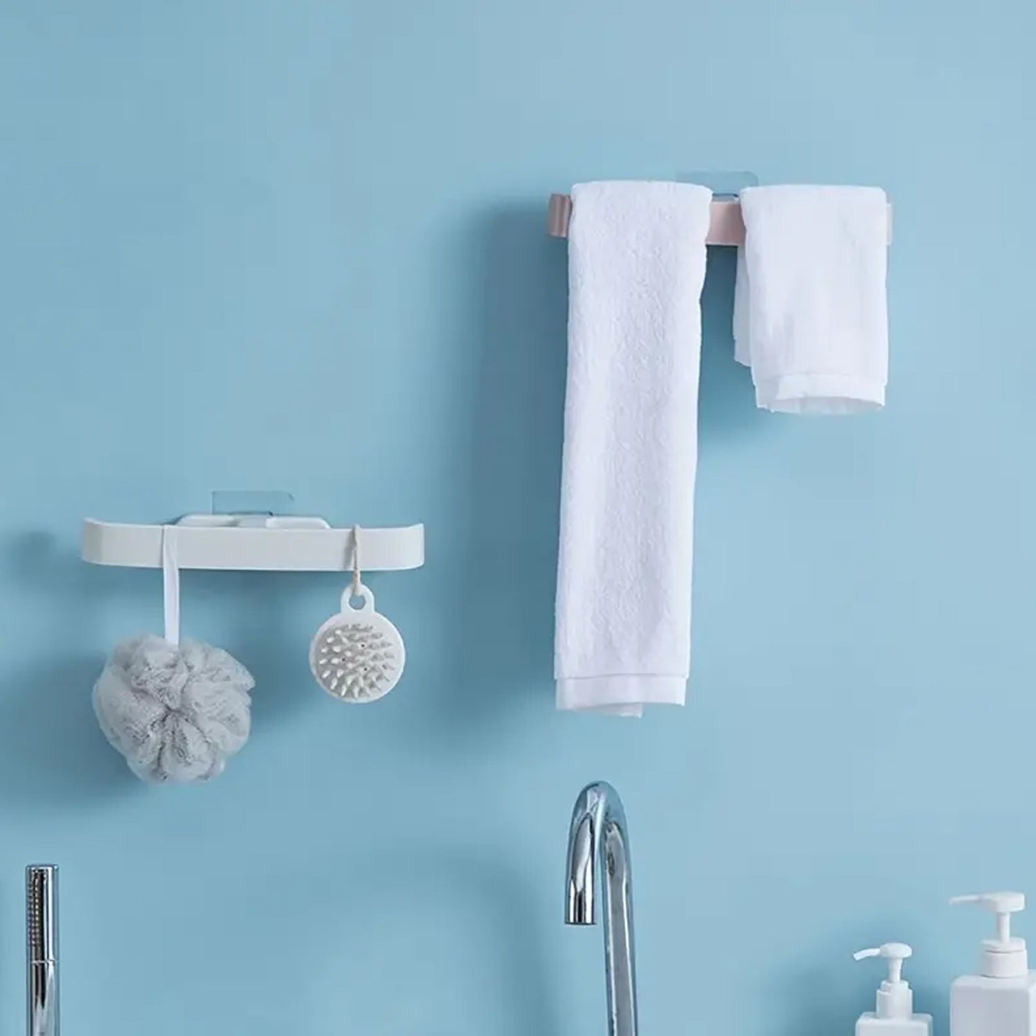 Bathroom Towel Slipper Hanging Rack Self Adhesive Wall Mounted (1 Pc) Signaturekarts