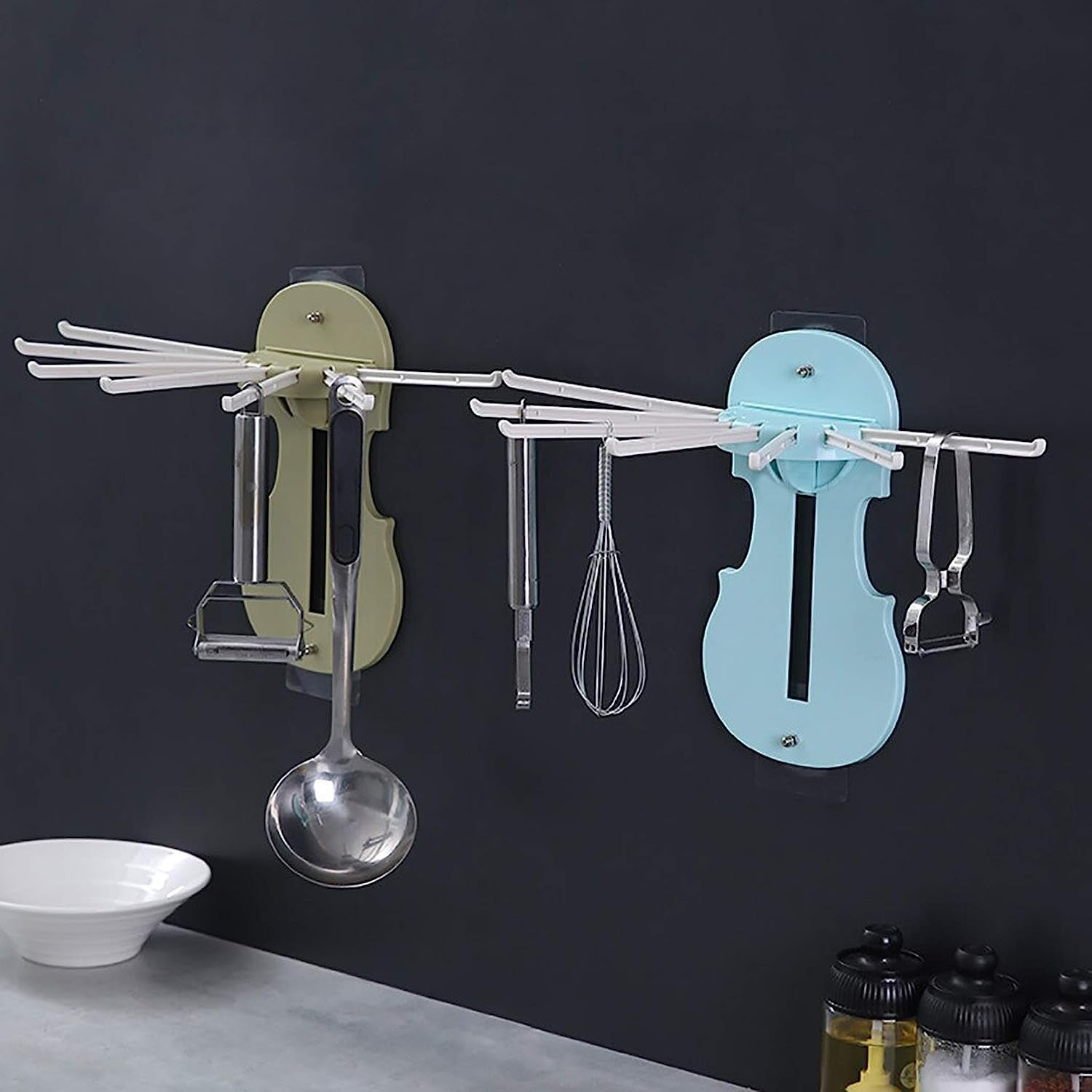 Plastic 7 in 1 Retractable Wall Mounted Pull Out Hanger for Kitchen Bath Signaturekarts