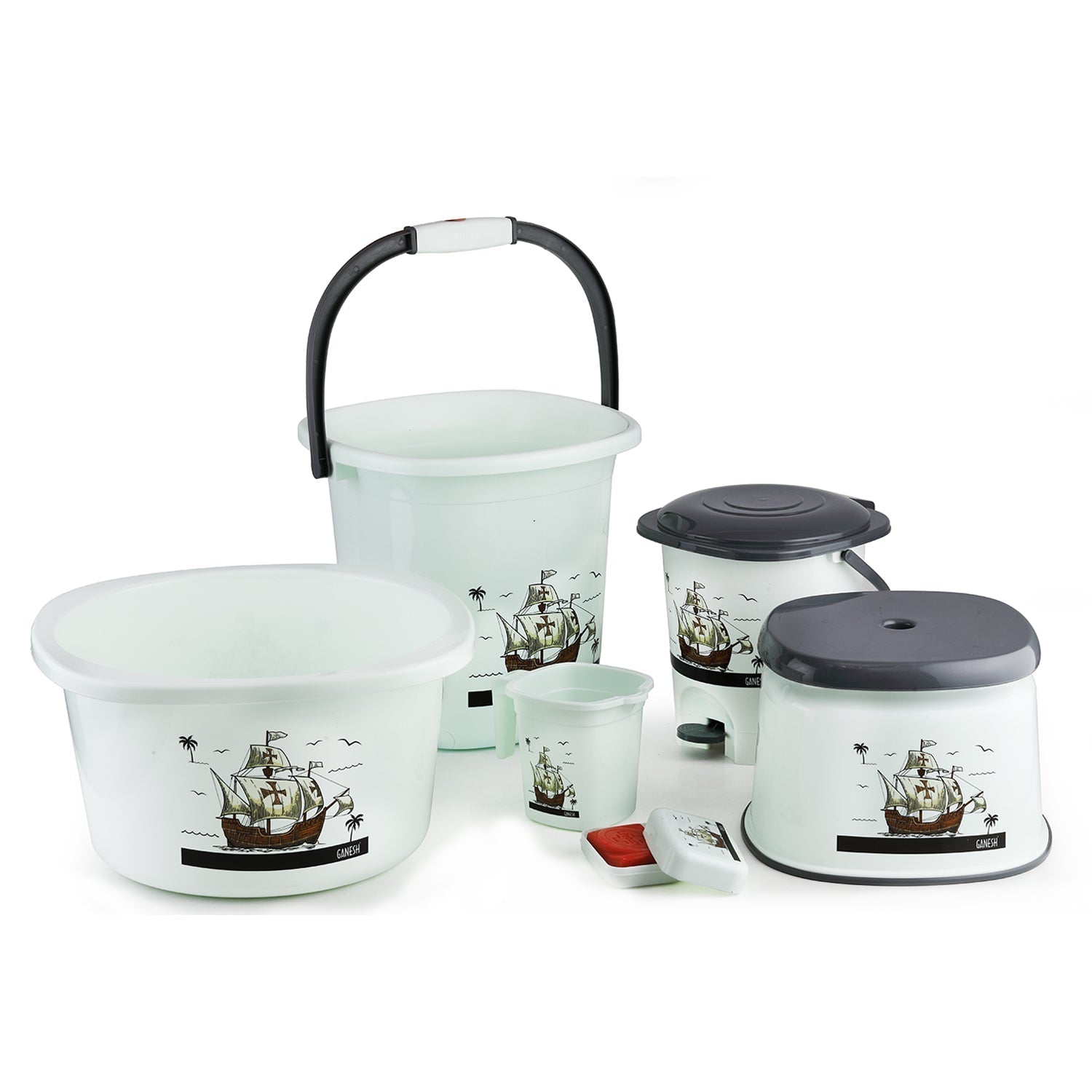 Plastic Bathroom Accessories Set (Mix Color / 6 Pc) signaturekarts