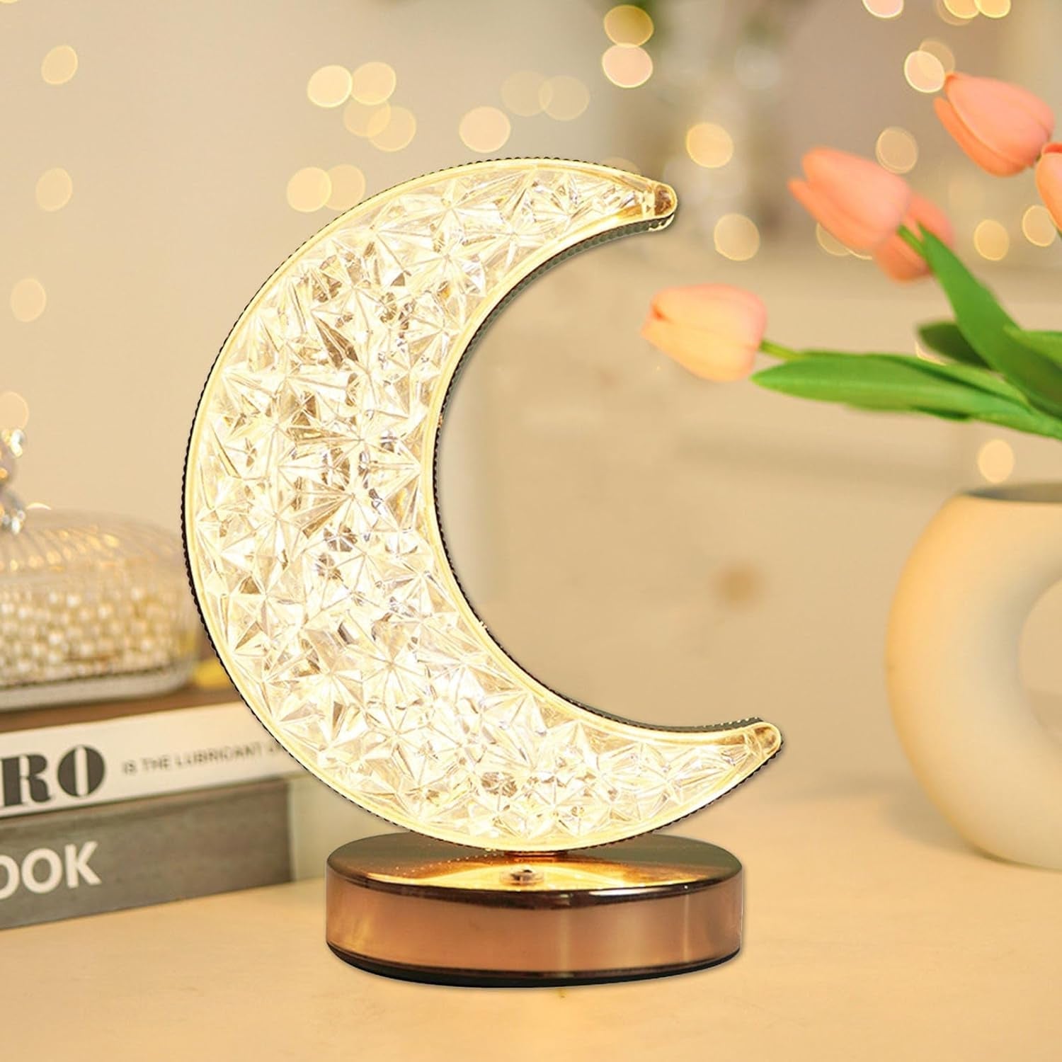 Moon Crystal Touch Table Lamp with 3 Color Dimmable USB Night Light signaturekarts