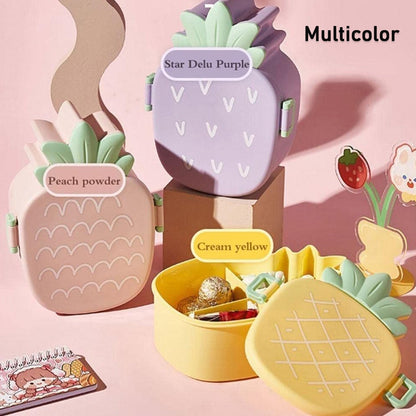 Kids Lunch Box Cute Pineapple Shaped Bento Box with Fork Spoon Snack Container signaturekarts