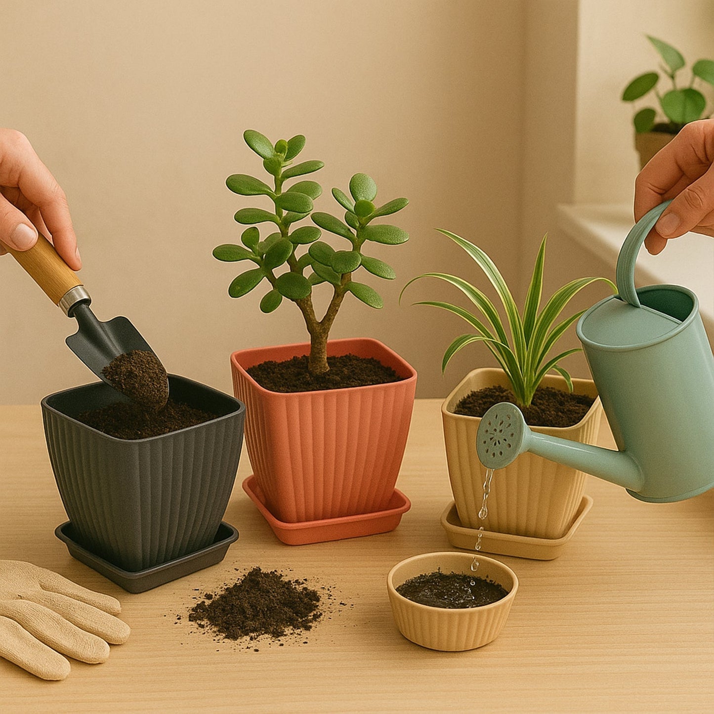 Trendy Square Plastic Flower Pots Set of 5 Signature Kart