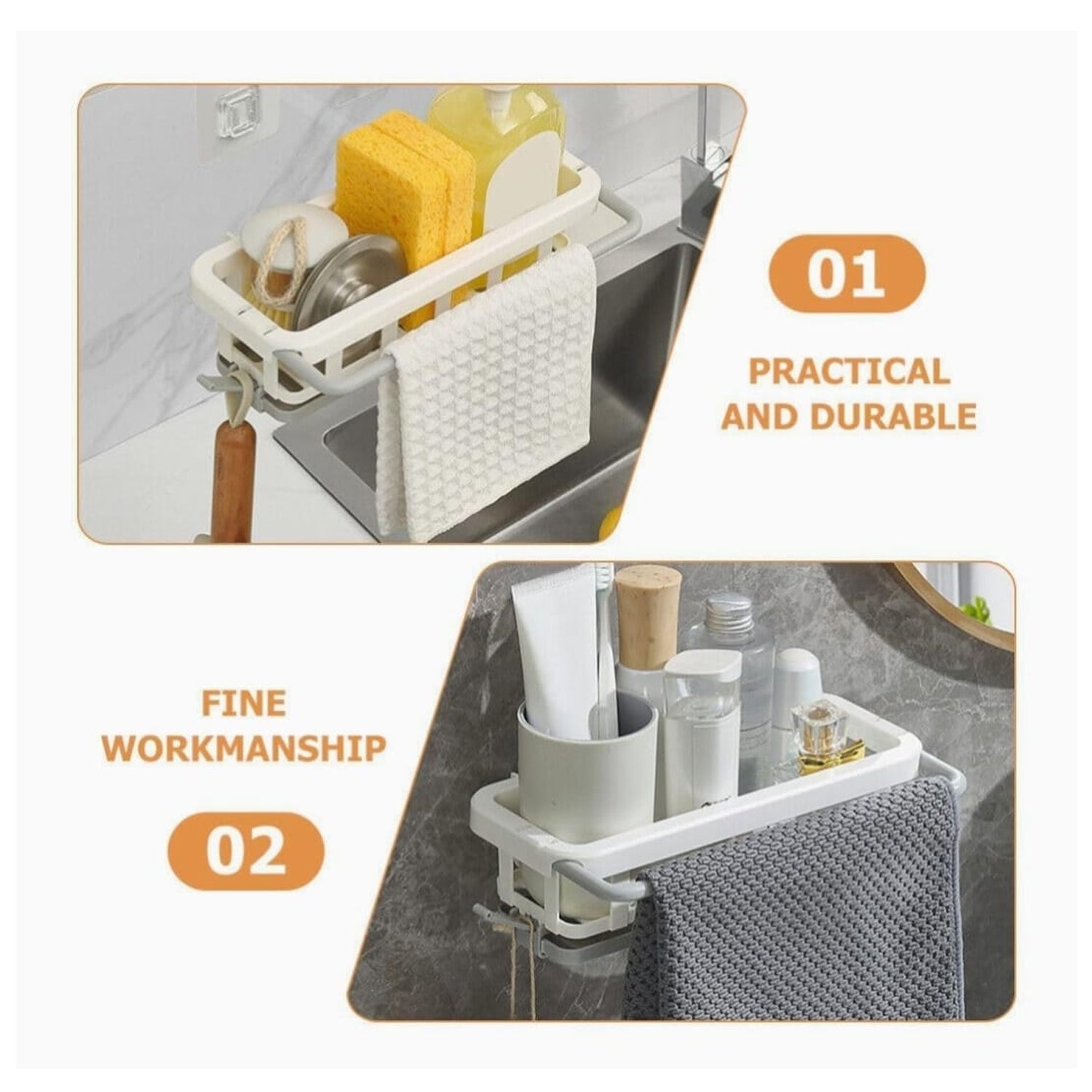 Hanging Drain Rack & Sponge Holder Basket for Kitchen Sink Storage signaturekarts