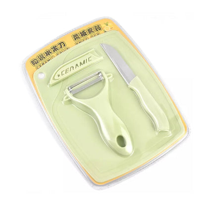 Plastic Kitchen Peeler - Green & Classic Stainless Steel 3-Piece Knife Set Combo signaturekarts