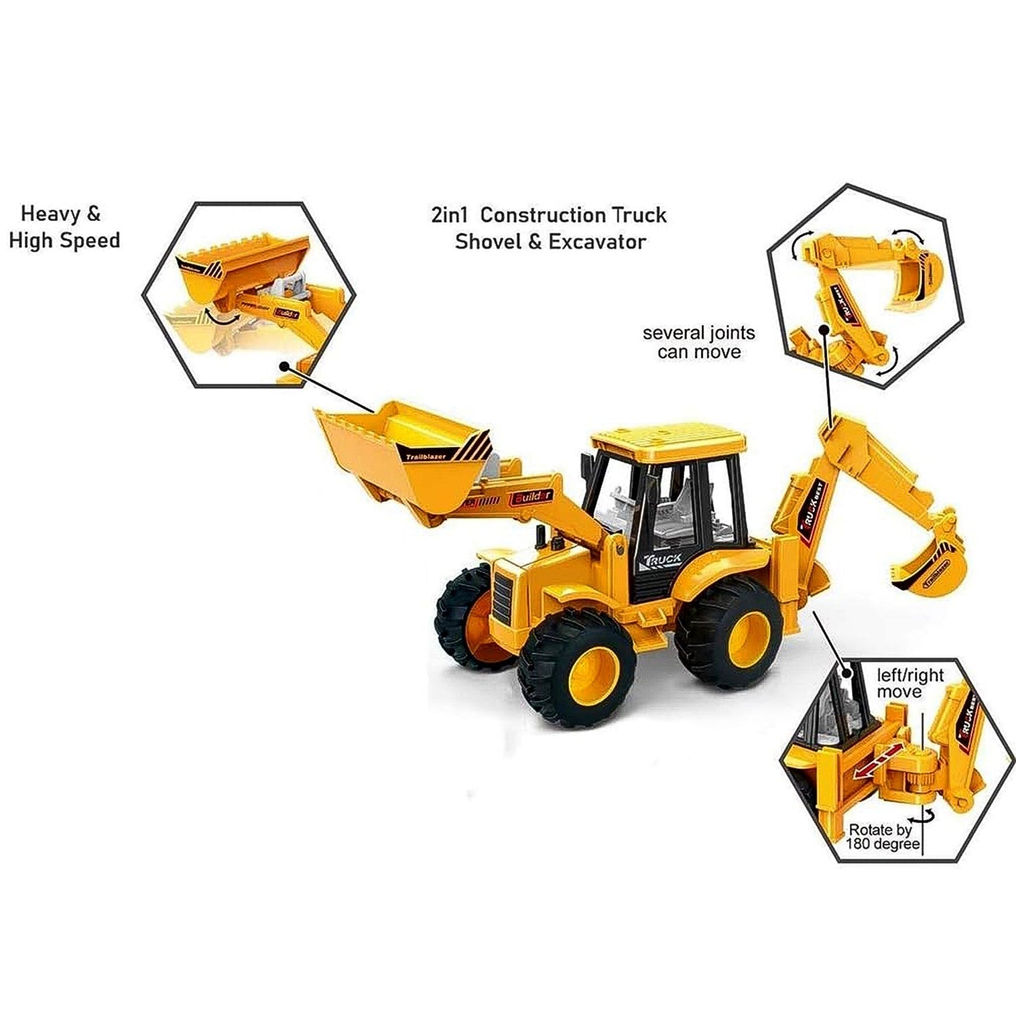 LALA Friction Powered JCB Style Backhoe Loader Construction Toy Truck for Kids (1 Pc) Signature Kart