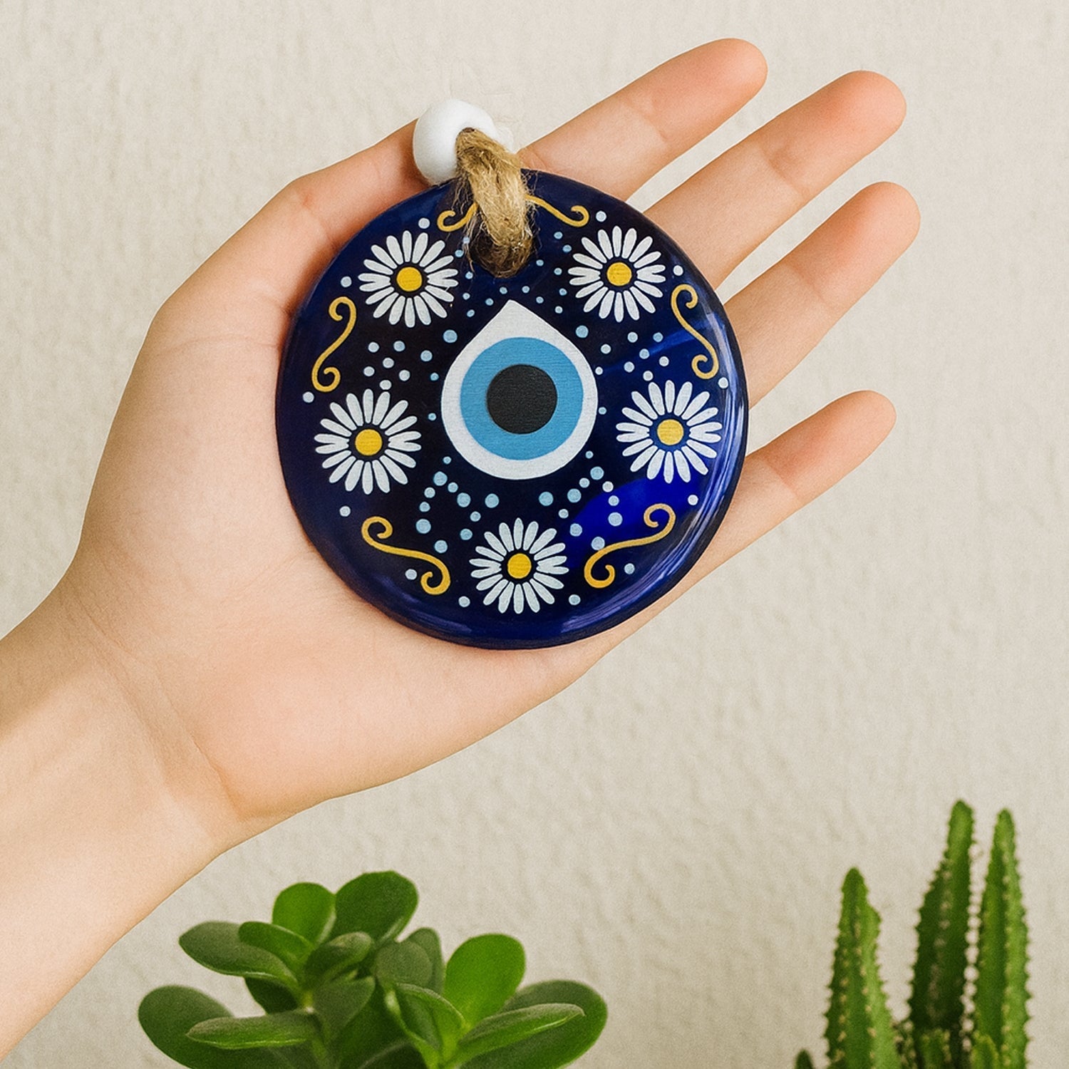 Decorative Evil Eye Wall Hanging Nazar Protector Charm with Beads, Wind Chime (1 Pc) Signature Kart