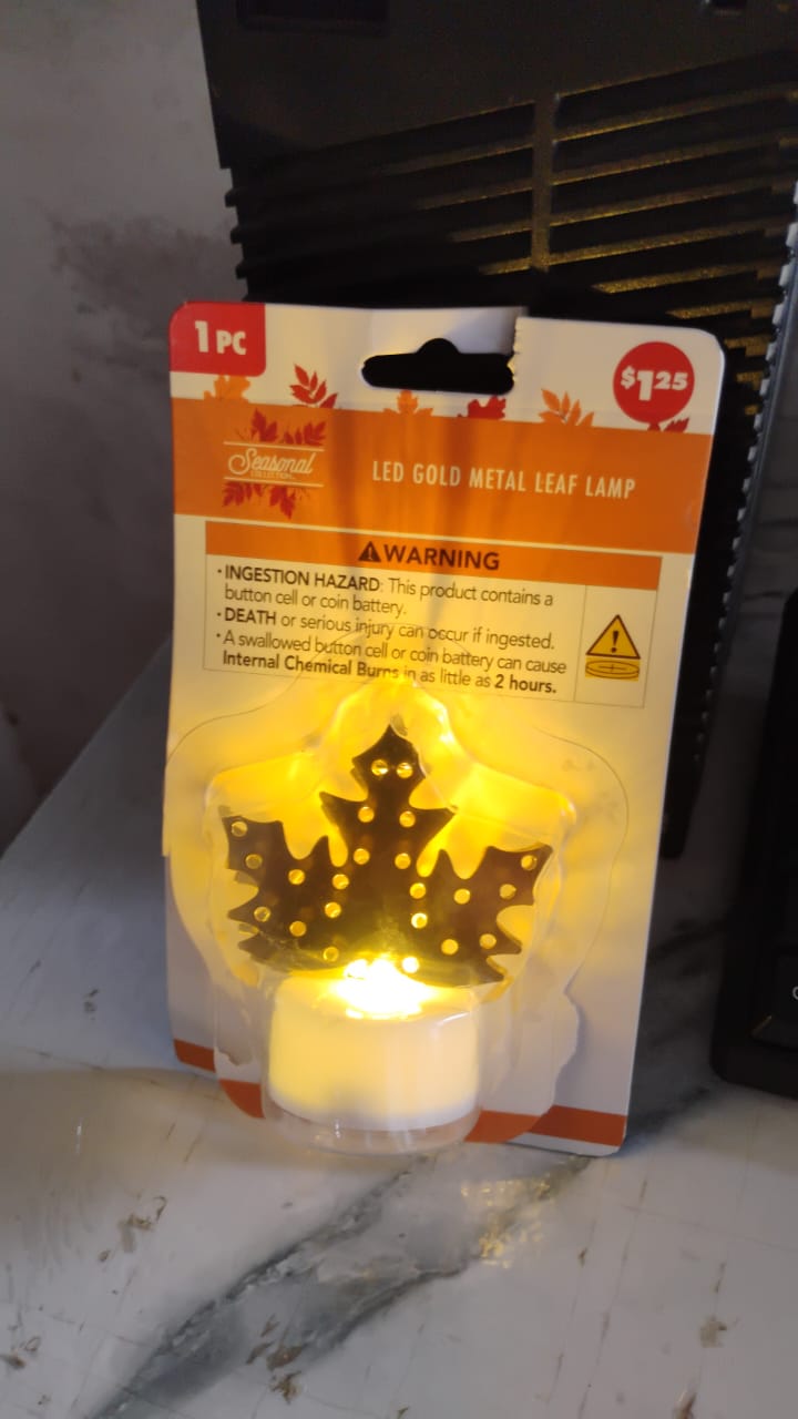 Christmas Decorative LED Gold Metal Leaf Diya Lamp, Diwali (1 Pc) Signature Kart