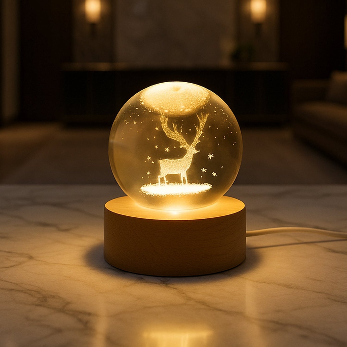 Crystal Ball Night Light Glass Ball Night Lamp with Wood Base Signature kart