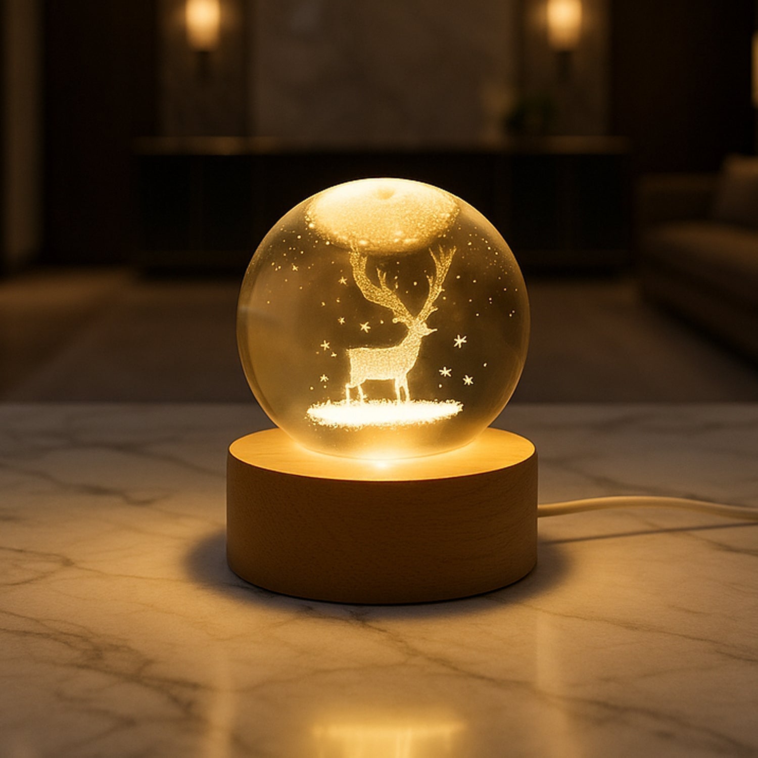 Crystal Ball Night Light Glass Ball Night Lamp with Wood Base Signature kart