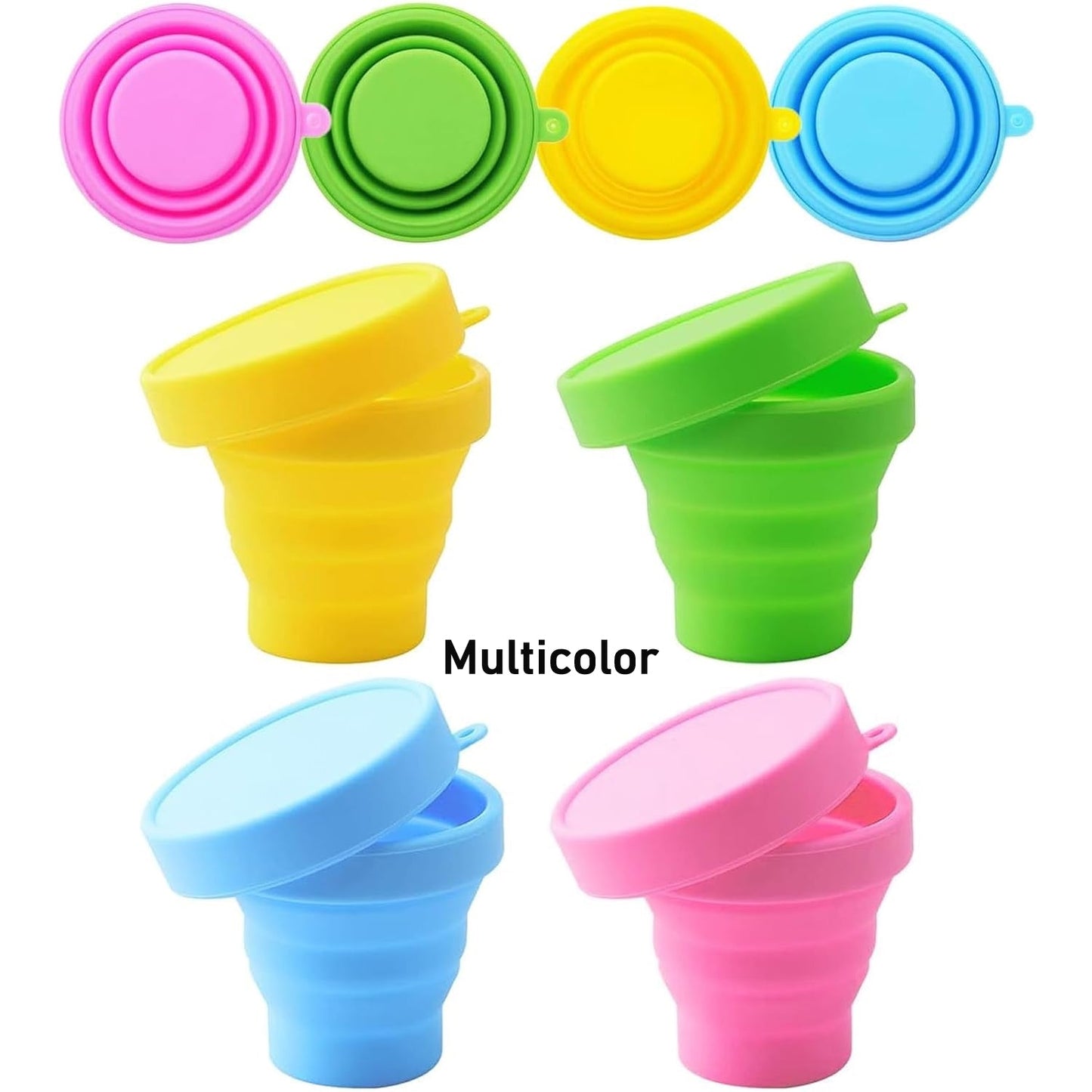 Round Silicone Foldable Glass / Cup, Foldable Travel Mug With Lid (1 Pc) Signaturekarts