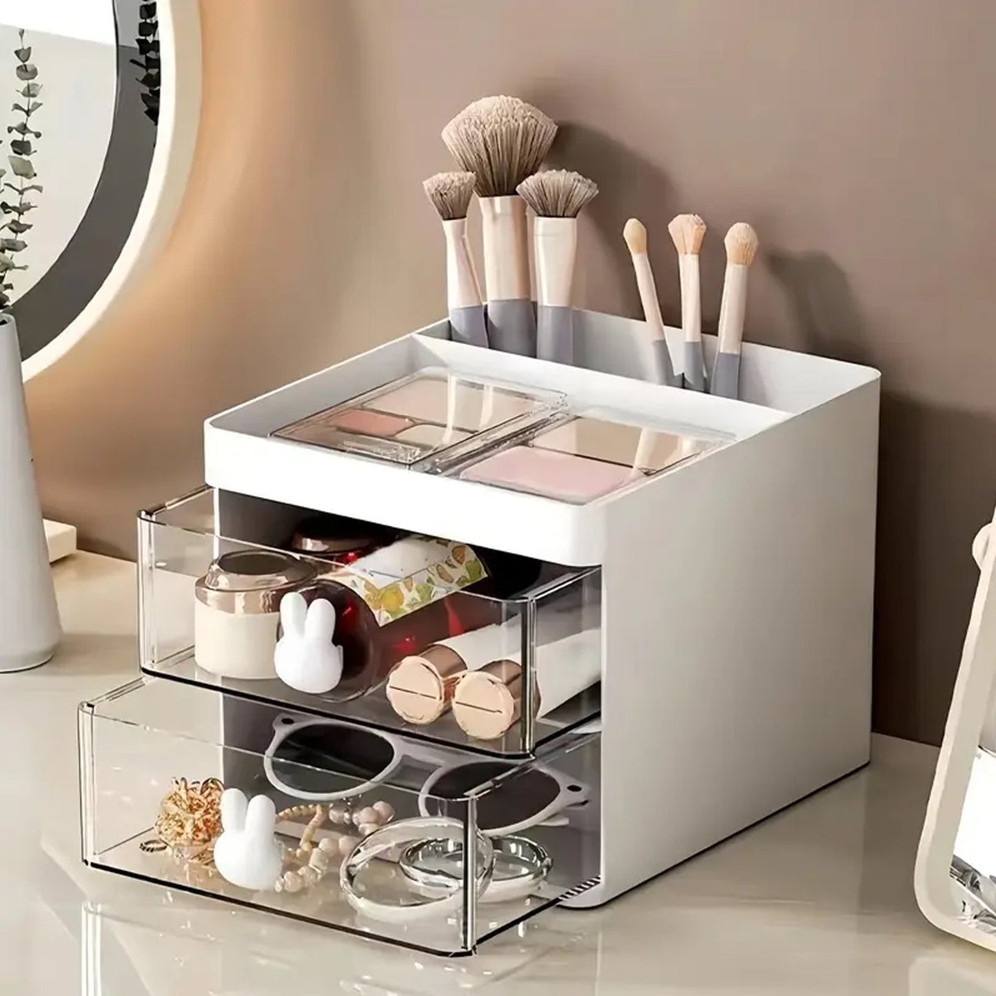 2 Layer 5 Compartment Desk Organizer with Transparent Drawer (1 Pc / 15×13×11 Cm) Signaturekarts