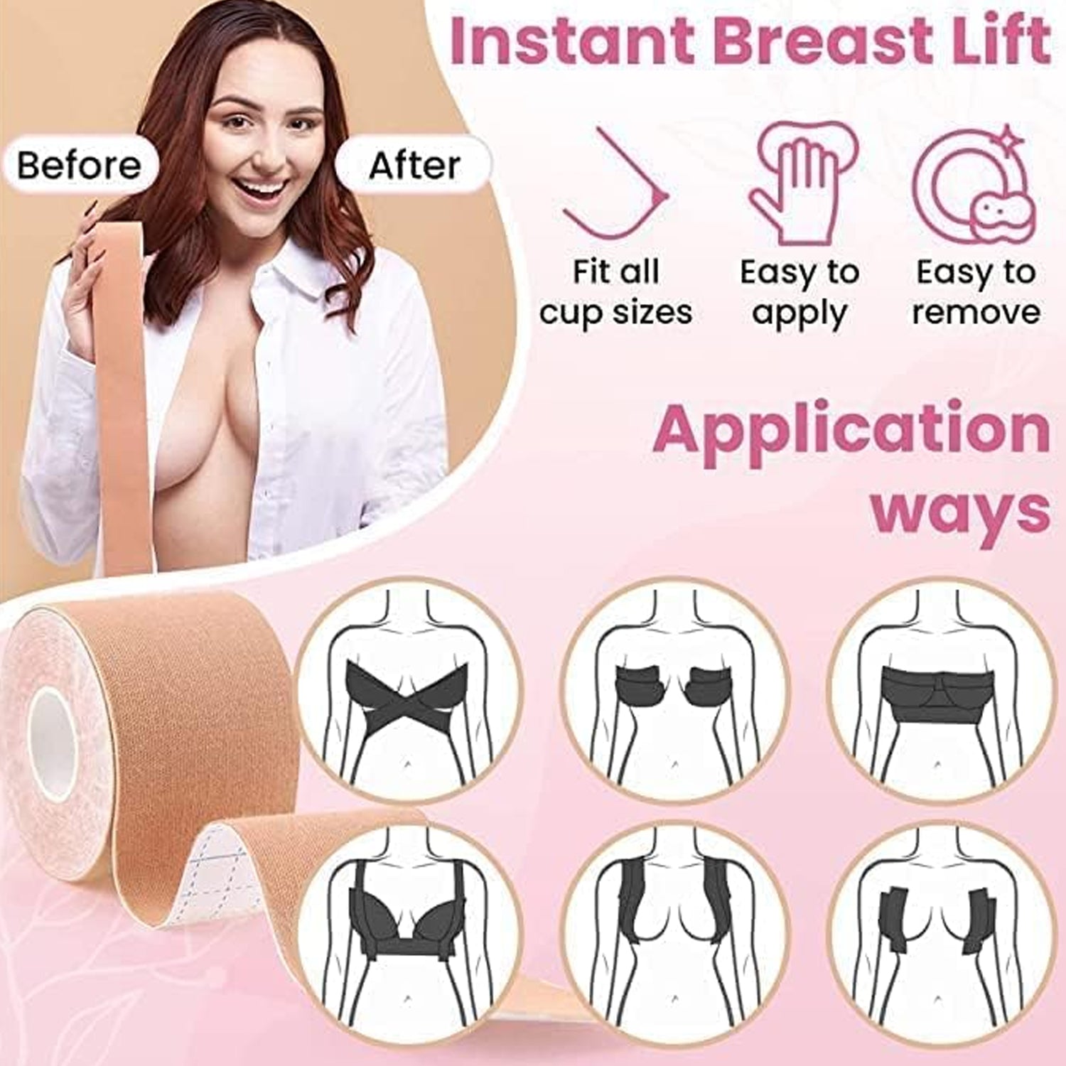 Boob Tape with Nipple Covers: Cotton, Breathable, Lift & Support (5m, 10 Pairs) signaturekarts