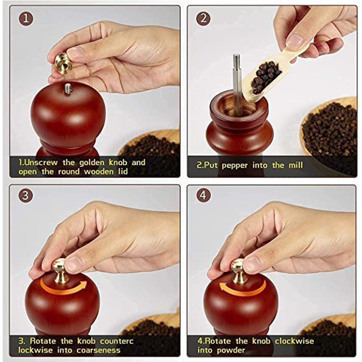 Wooden Pepper Mill 6 inch Tall - Best Pepper Grinder (1 Pc) Signaturekarts