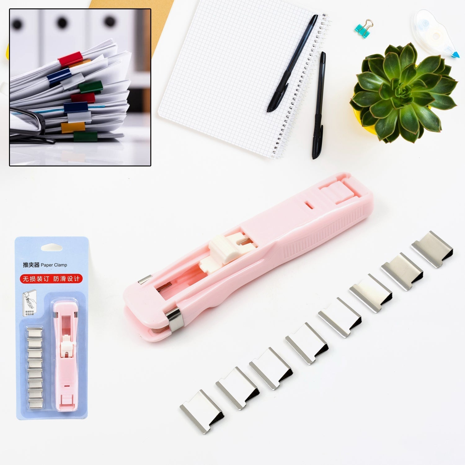 Portable Paper Clamp With 8 Pcs Clip Dispenser Handheld Paper Fast Clam (1 Set) Signaturekarts