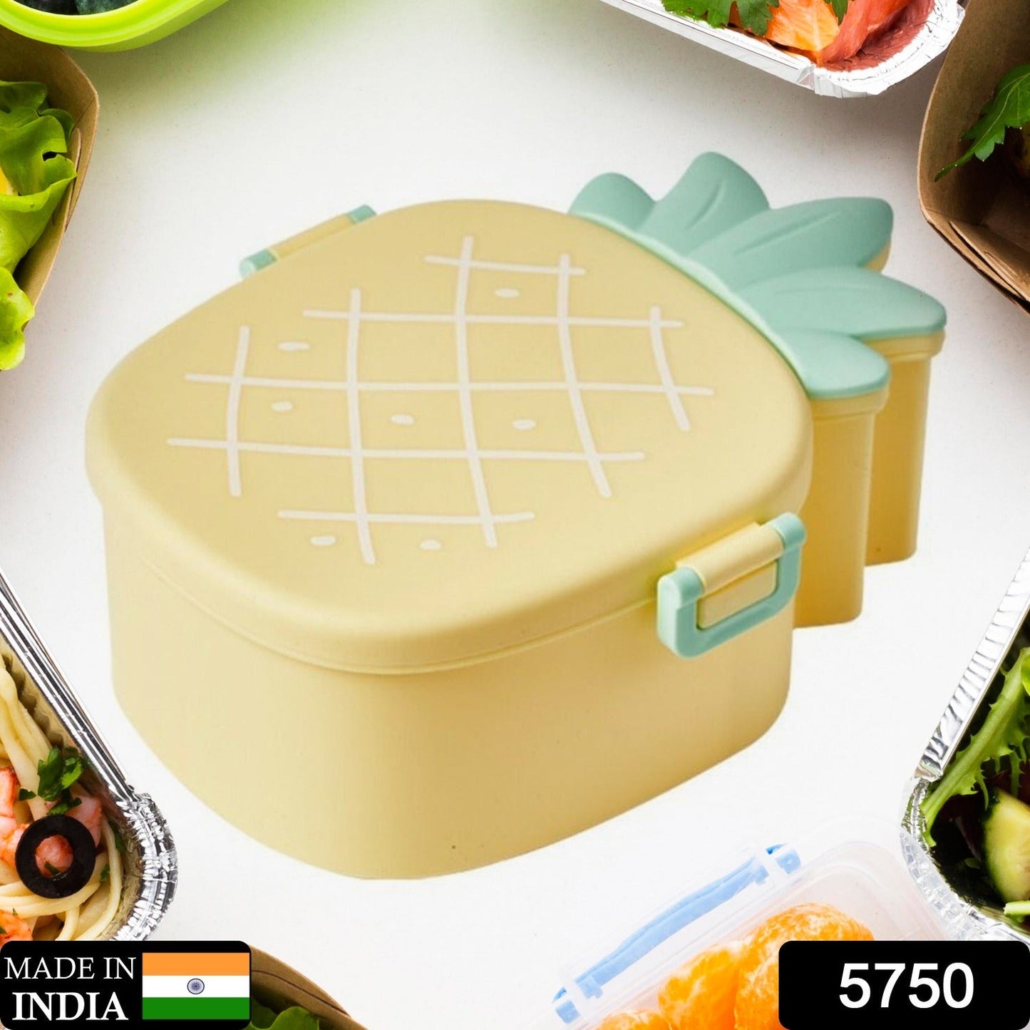 Kids Lunch Box Cute Pineapple Shaped Bento Box with Fork Spoon  Office Lunch Box (1 Pc ) signaturekarts