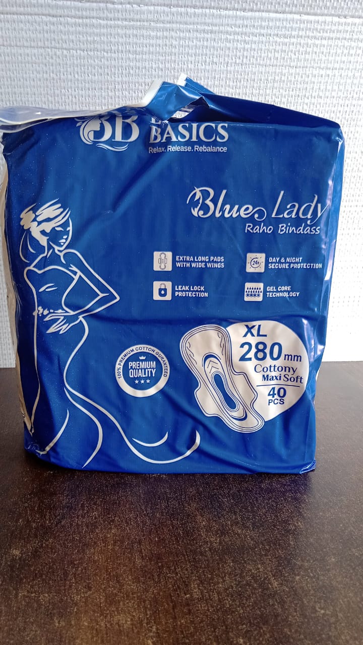 Beautiful Basics Blue Lady Long Pads With Wides Wings Sanitary Pads – 280 mm, 40-Pack signaturekarts