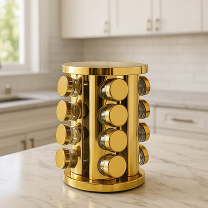 LED Spice Rack Organizer, Rotating Spice Rack  (Golden / 16 Pc / MOQ - 6 pc) signaturekarts